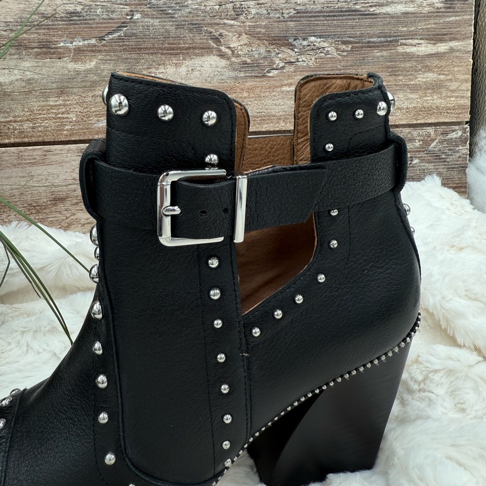 Antonio Melani Black Leather Block Heel Studded Ankle Boots with Buckle closure - Picture 14 of 16